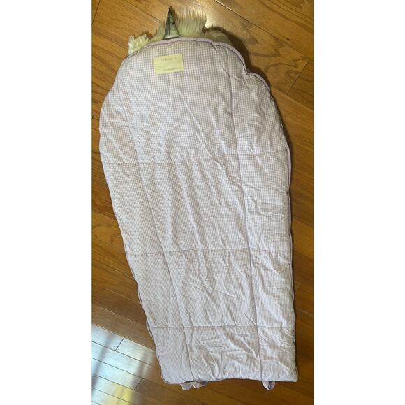 Pottery Barn Kids Shaggy Unicorn SLEEPING BAG Purple Gingham Checkered Sleepover - Picture 7 of 11